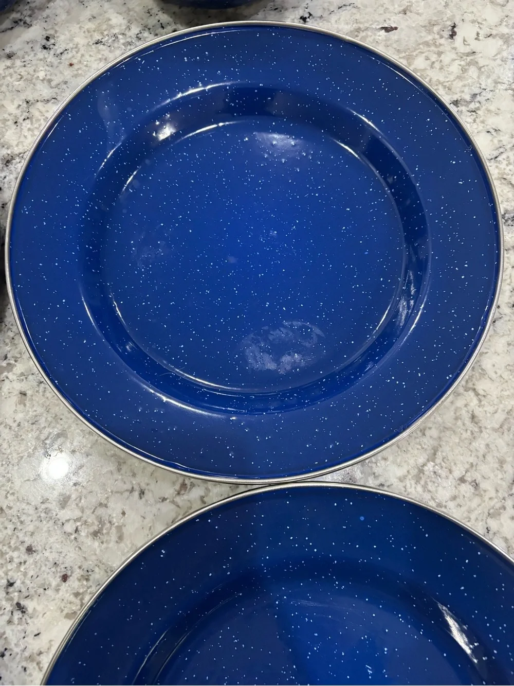 Blue Enamel Speckled Camping Dish Set Vintage Farmhouse Decor - Picture 6 of 16